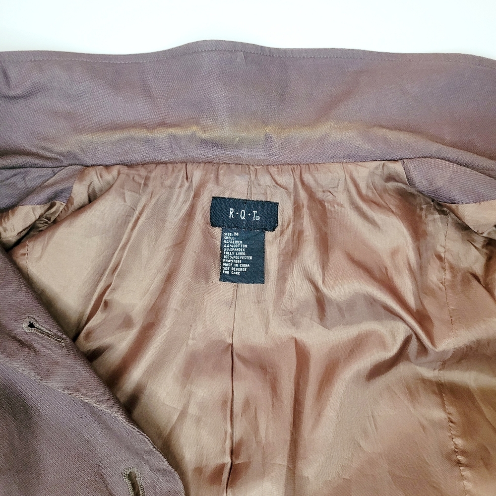 Vintage R.Q.T Jacket Linen Cotton Women Medium Lined Brown Buttons Collared Fall - Picture 11 of 11